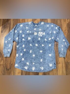 Walt Disney World Denim Bleach Spirit Jersey Oversized Graphic Sweatshirt Sz Lrg